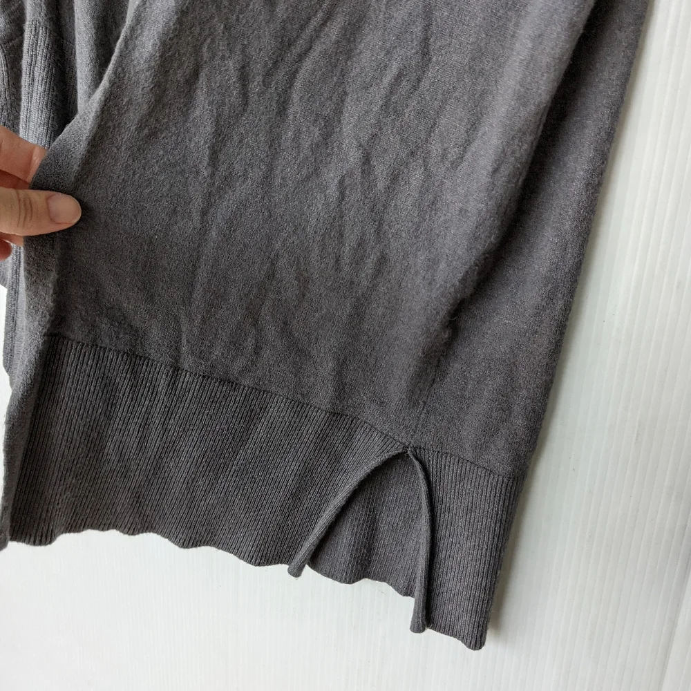 HINGE bell sleeve open front longline gray cardigan sweater - Picture 7 of 11